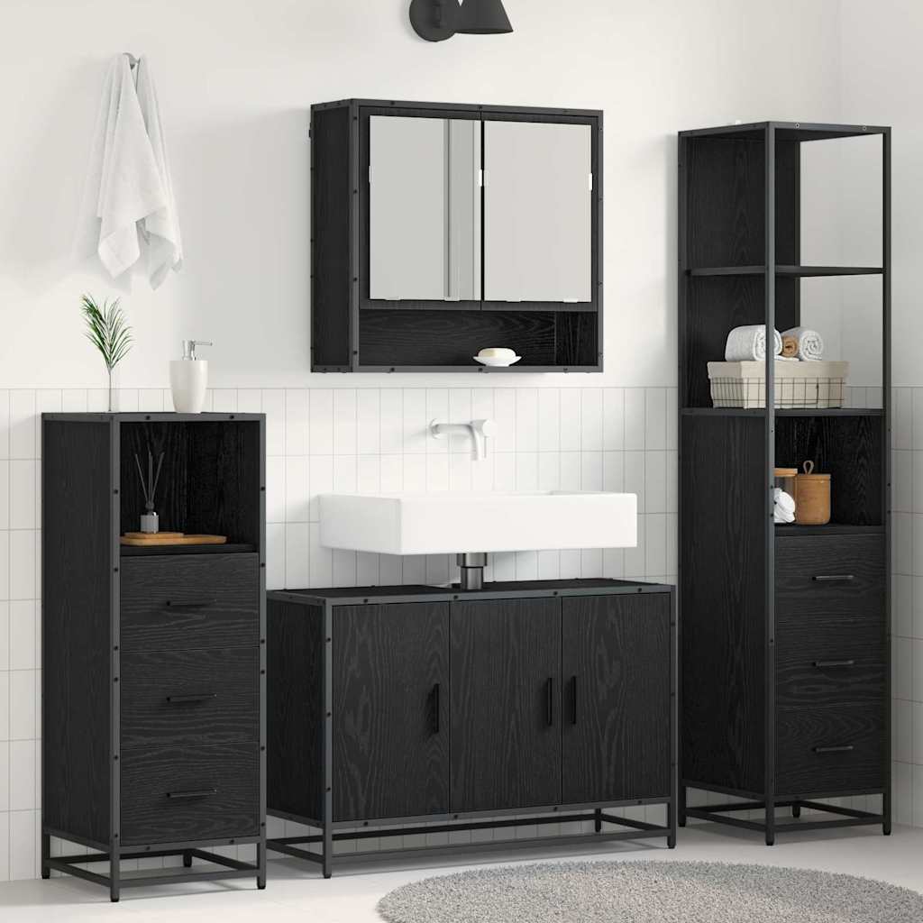 Badezimmermöbel-Set 4 stk. Schwarz Eichen-Optik 90 x 33 x 60 cm