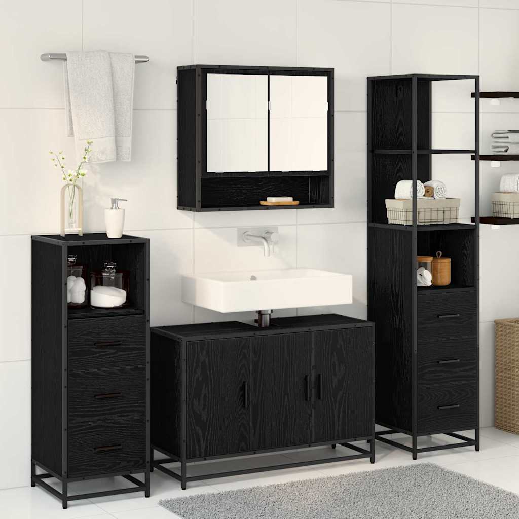 Badezimmermöbel-Set 4 stk. Schwarz Eichen-Optik 90 x 33 x 60 cm