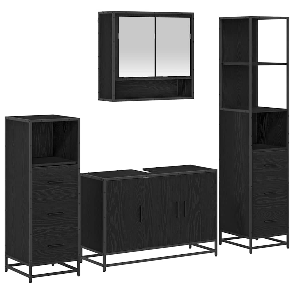 Badezimmermöbel-Set 4 stk. Schwarz Eichen-Optik 90 x 33 x 60 cm