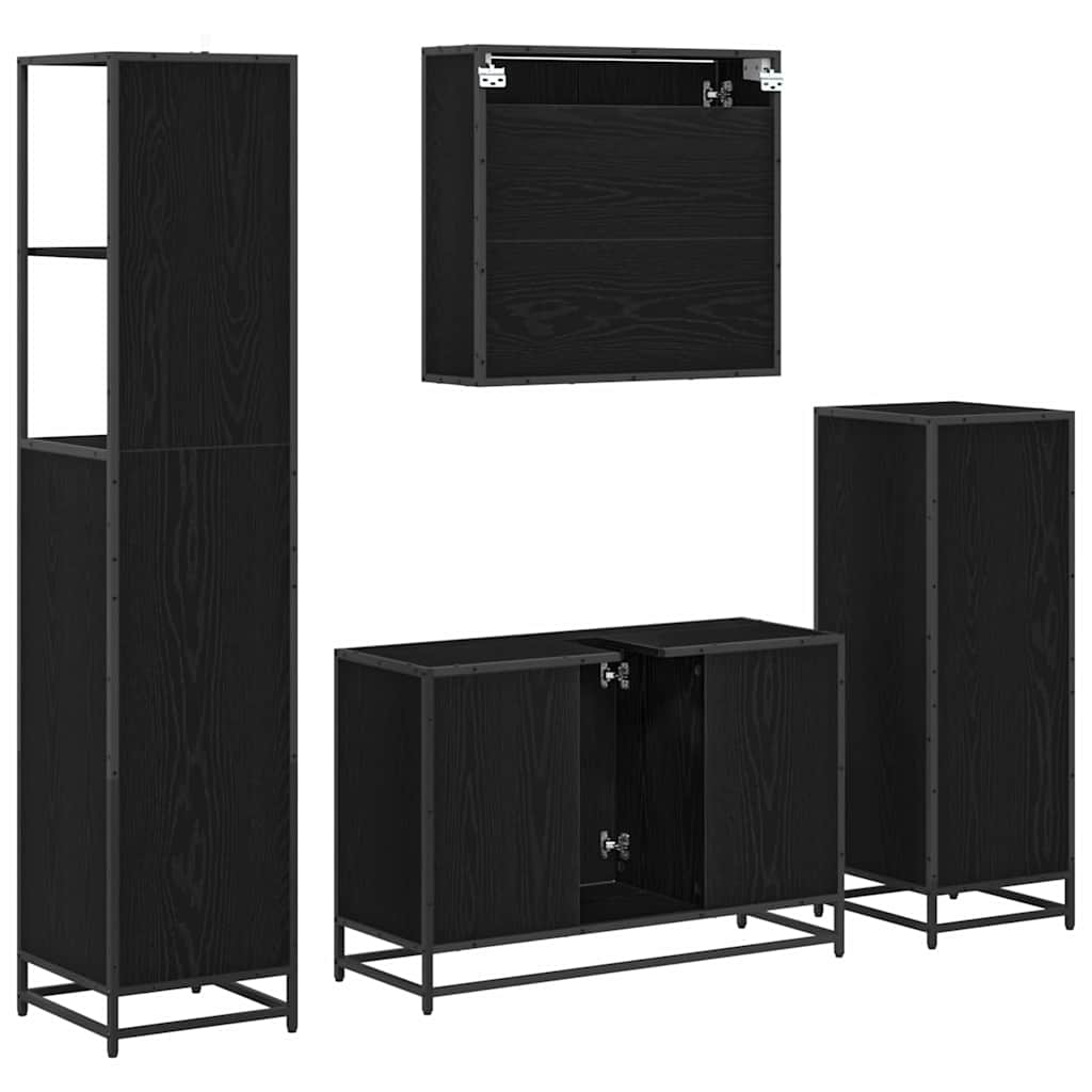 Badezimmermöbel-Set 4 stk. Schwarz Eichen-Optik 90 x 33 x 60 cm