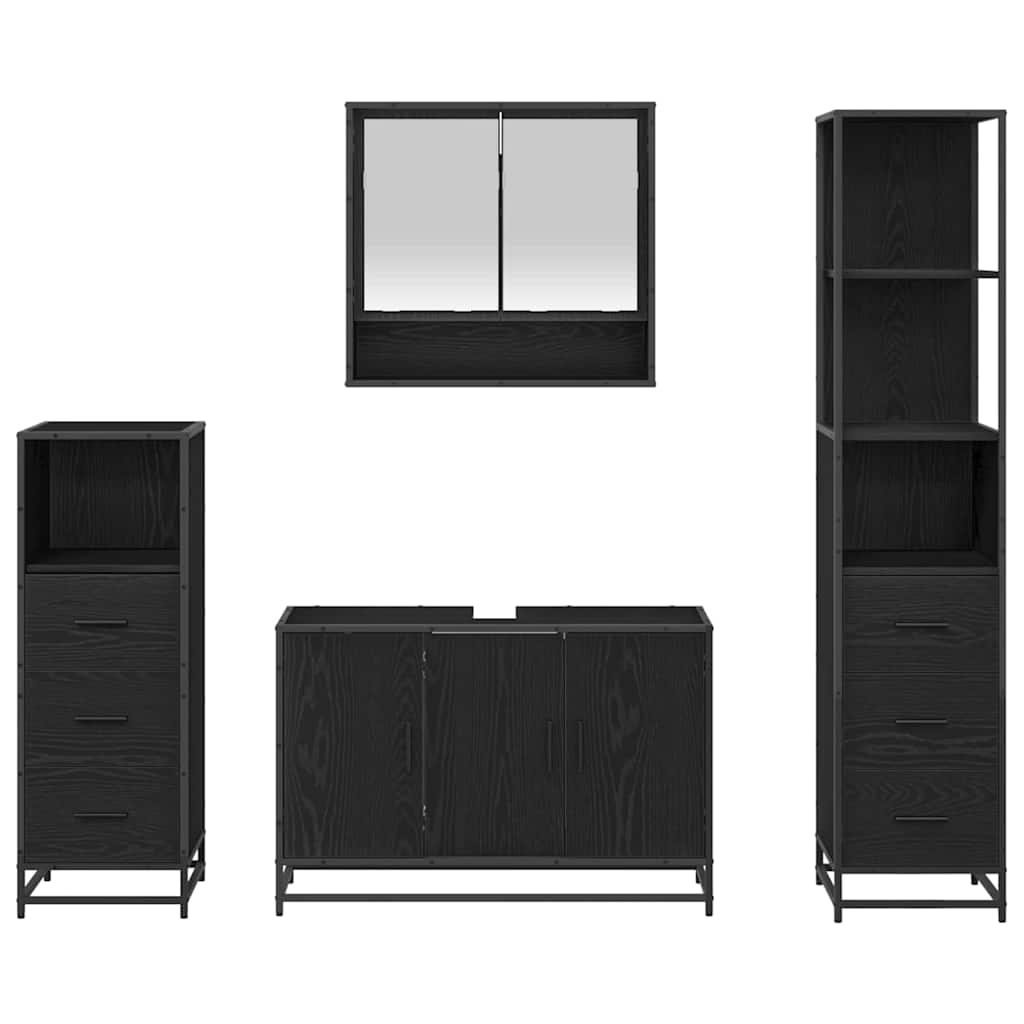 Badezimmermöbel-Set 4 stk. Schwarz Eichen-Optik 90 x 33 x 60 cm