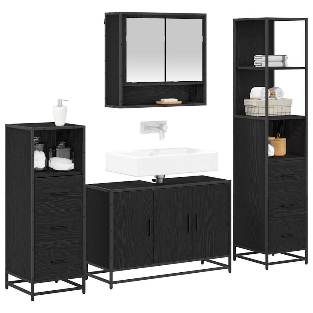 Badezimmermöbel-Set 4 stk. Schwarz Eichen-Optik 90 x 33 x 60 cm
