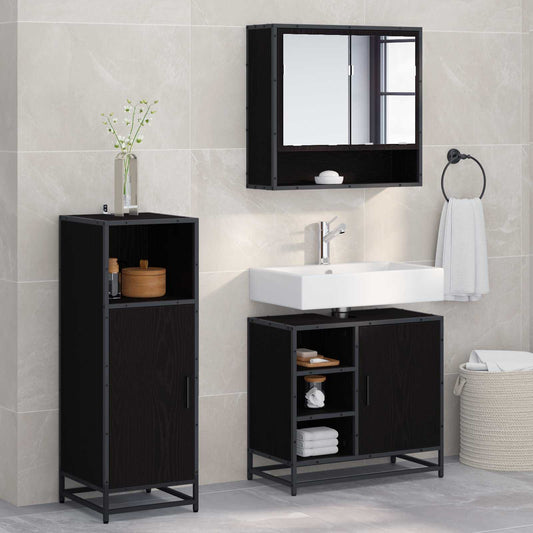 Badezimmermöbel-Set 3 stk. Schwarz Eichen-Optik
