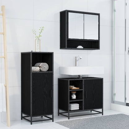 Badezimmermöbel-Set 3 stk. Schwarz Eichen-Optik