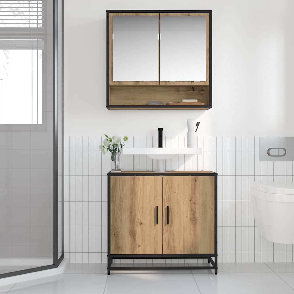 Badezimmermöbel-Set mit Regal 2 pcs Artisan-Eiche Holzwerkstoff