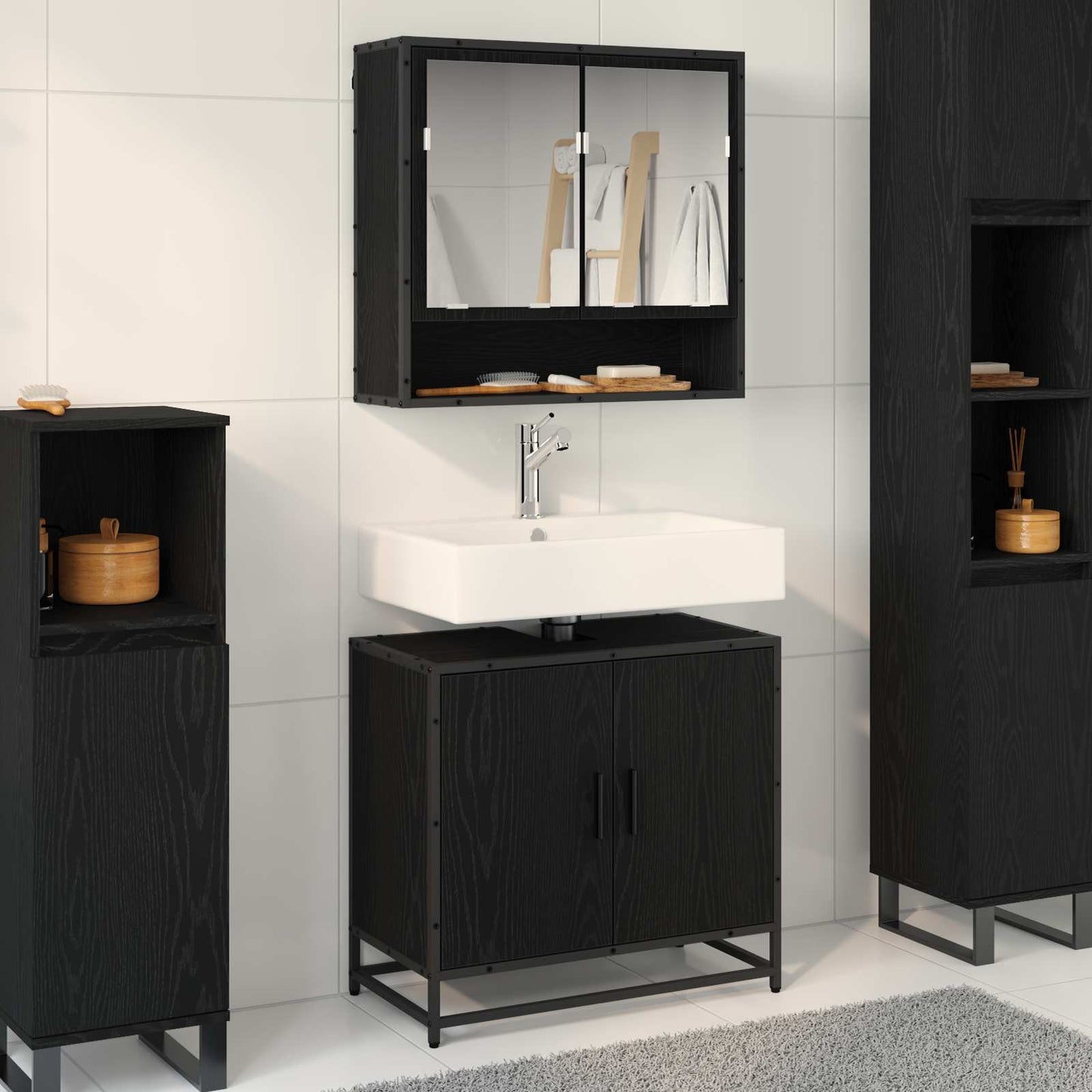 Badezimmermöbel-Set 2 stk. Schwarz Eichen-Optik 65 x 33 x 60 cm