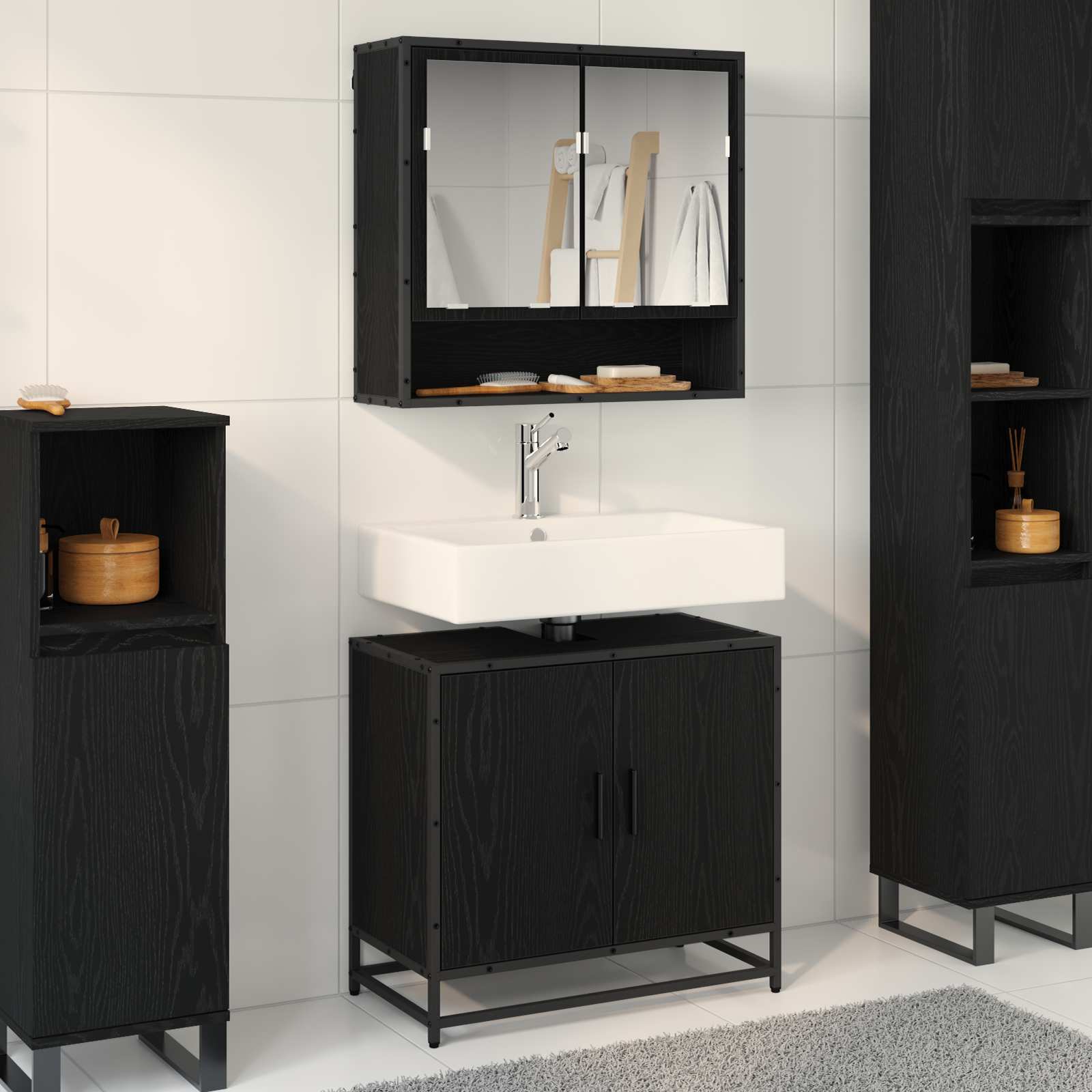 Badezimmermöbel-Set 2 stk. Schwarz Eichen-Optik 65 x 33 x 60 cm