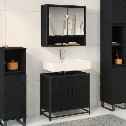 Badezimmermöbel-Set 2 stk. Schwarz Eichen-Optik 65 x 33 x 60 cm