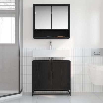 Badezimmermöbel-Set 2 stk. Schwarz Eichen-Optik 65 x 33 x 60 cm