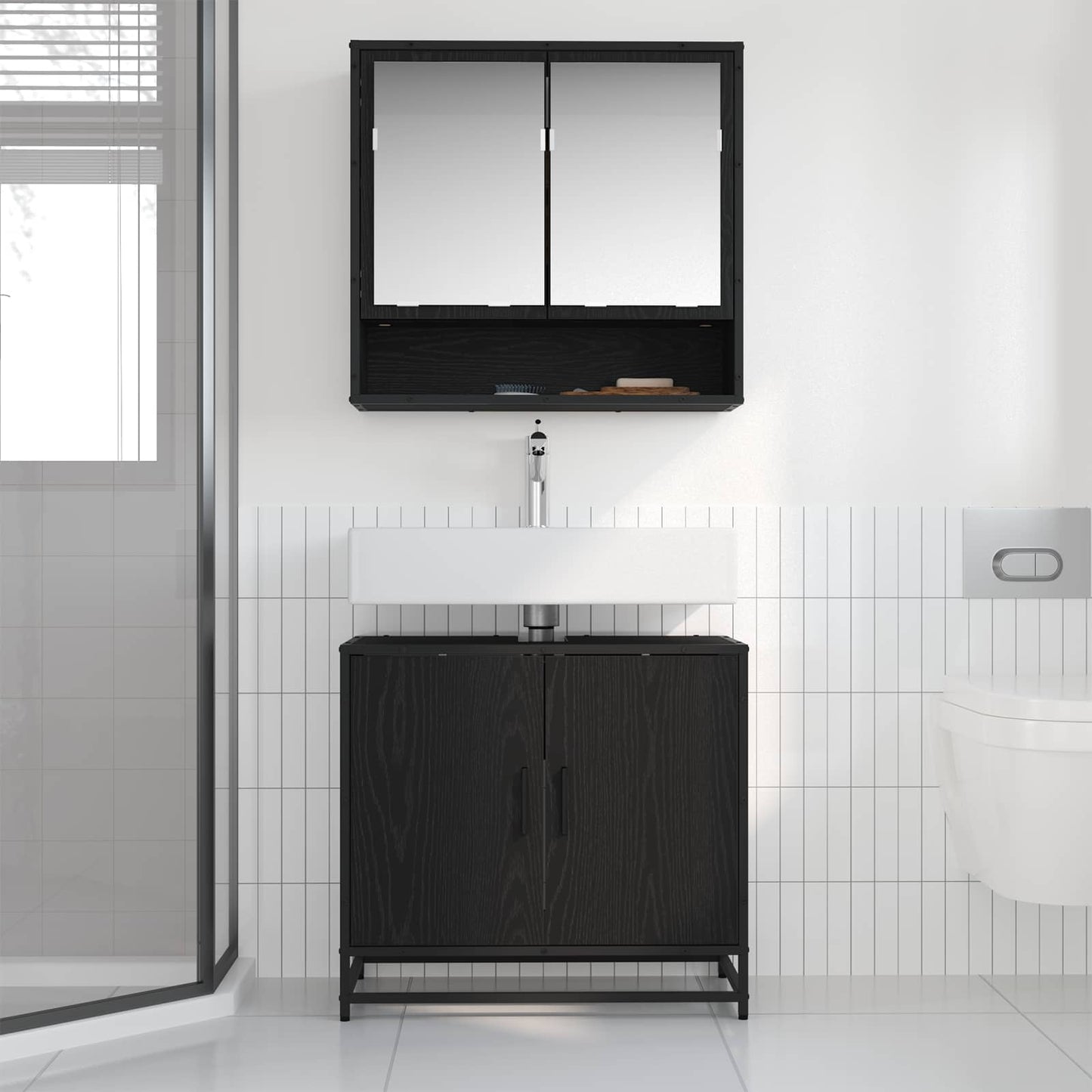 Badezimmermöbel-Set 2 stk. Schwarz Eichen-Optik 65 x 33 x 60 cm