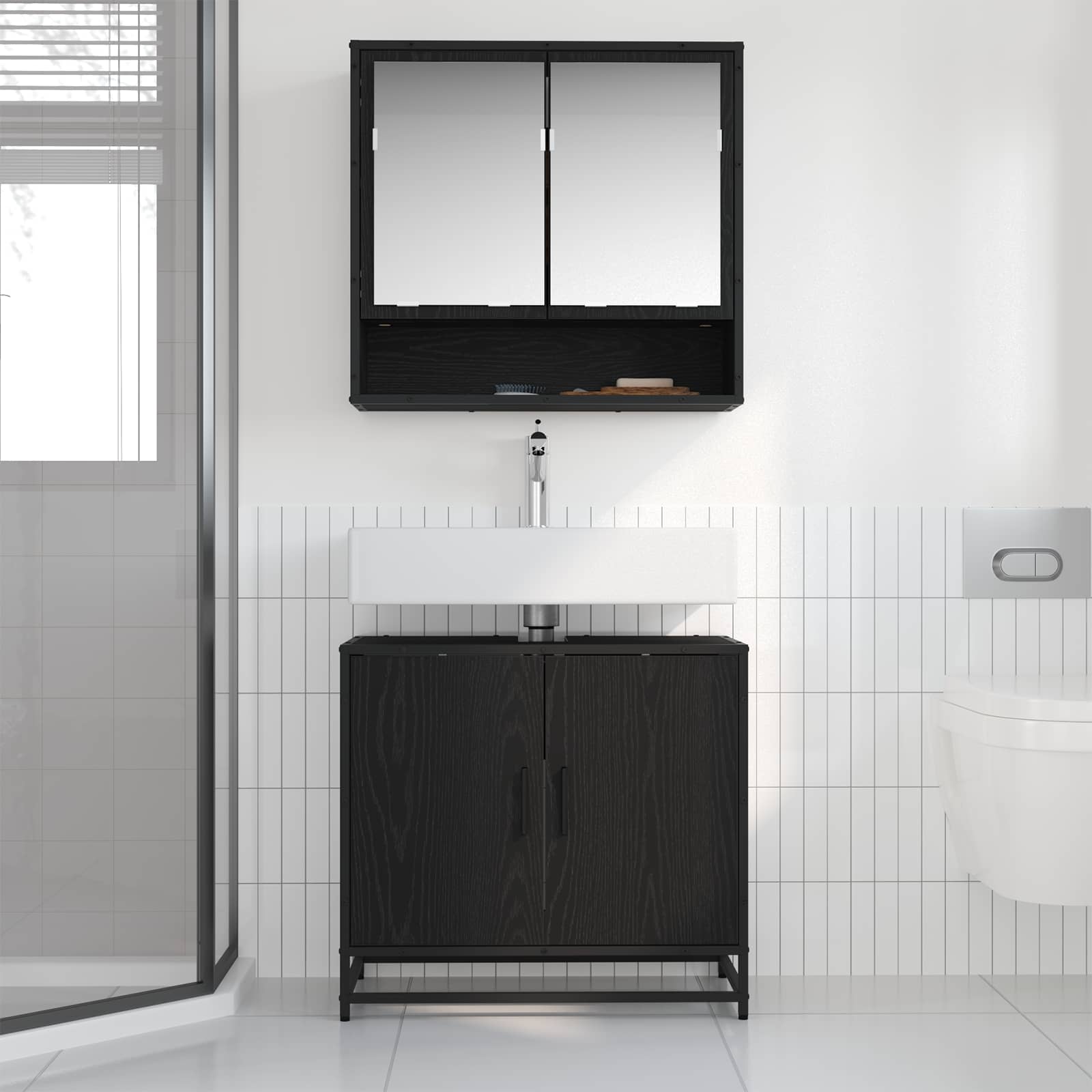 Badezimmermöbel-Set 2 stk. Schwarz Eichen-Optik 65 x 33 x 60 cm
