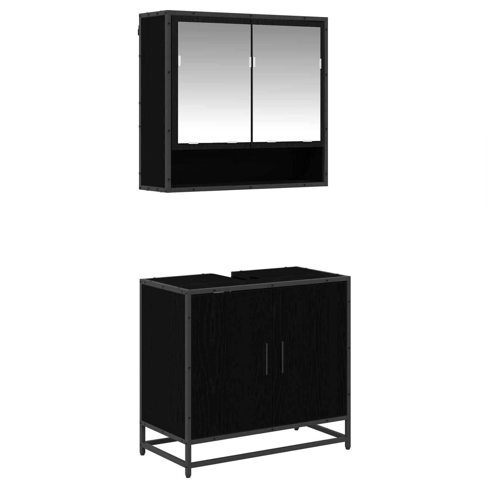Badezimmermöbel-Set 2 stk. Schwarz Eichen-Optik 65 x 33 x 60 cm