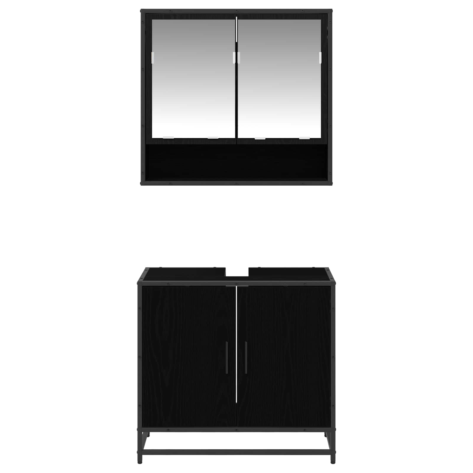 Badezimmermöbel-Set 2 stk. Schwarz Eichen-Optik 65 x 33 x 60 cm