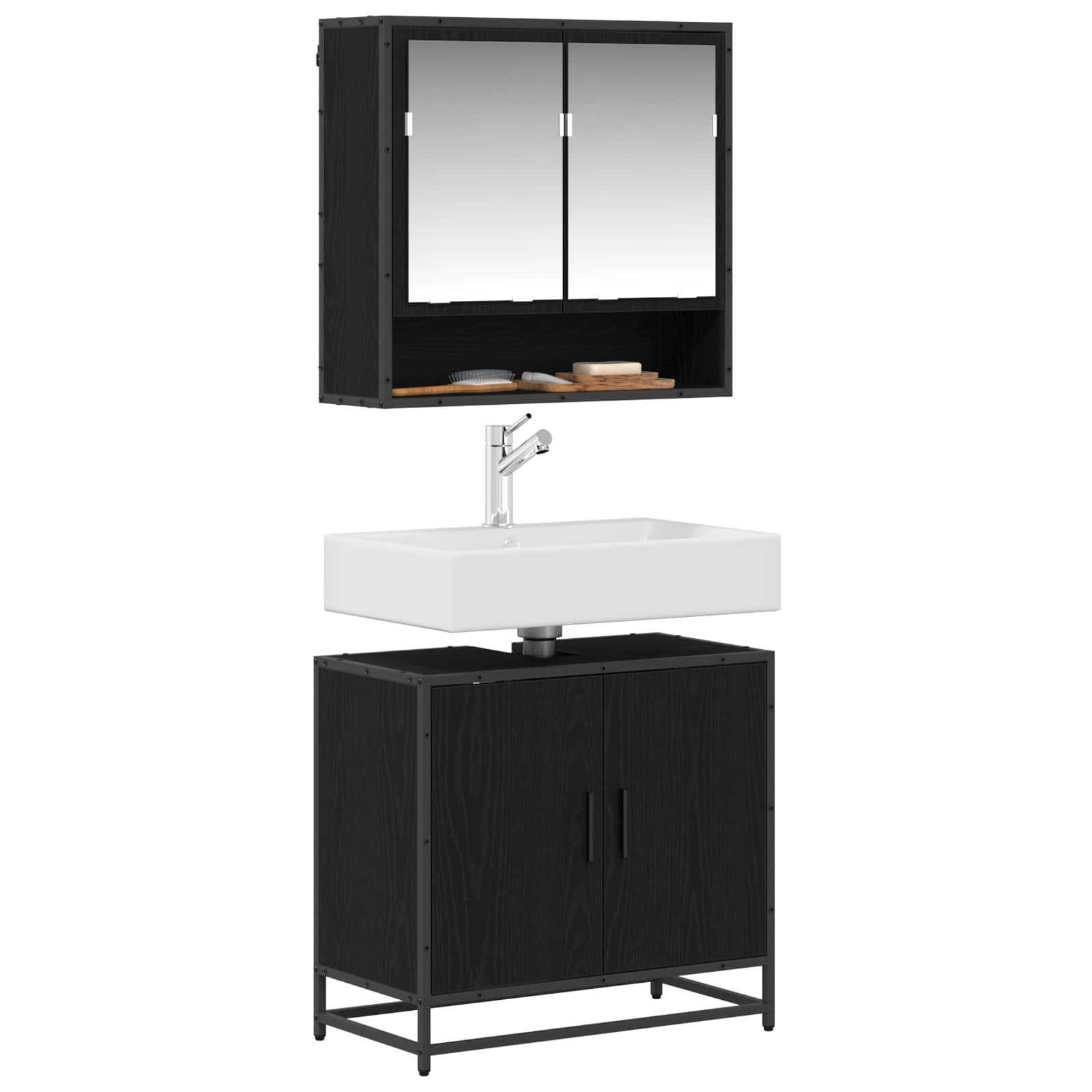 Badezimmermöbel-Set 2 stk. Schwarz Eichen-Optik 65 x 33 x 60 cm