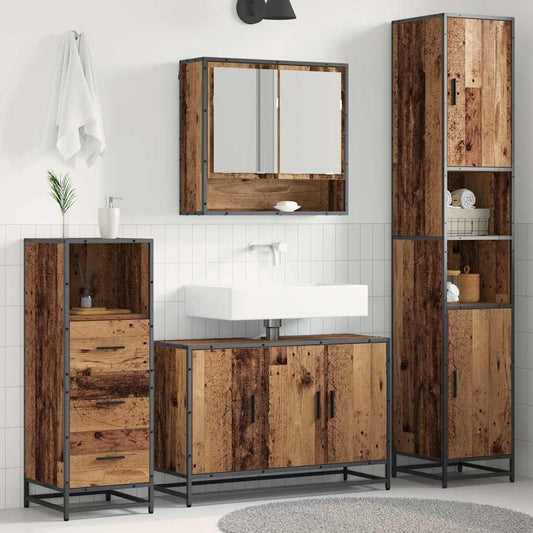 Badezimmermöbel-Set mit Regal 3 pcs Altholz Holzwerkstoff