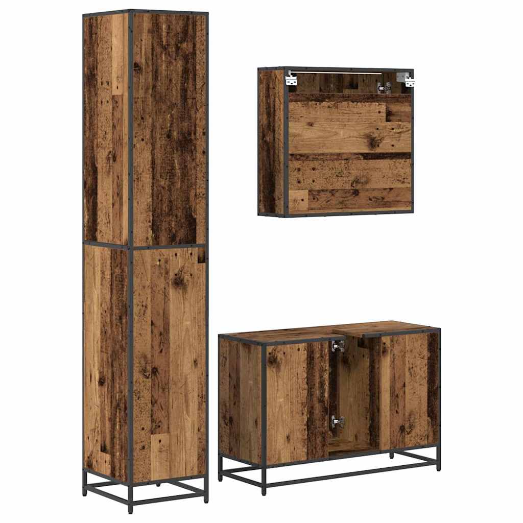 Badezimmermöbel-Set mit Regal 3 pcs Altholz Holzwerkstoff