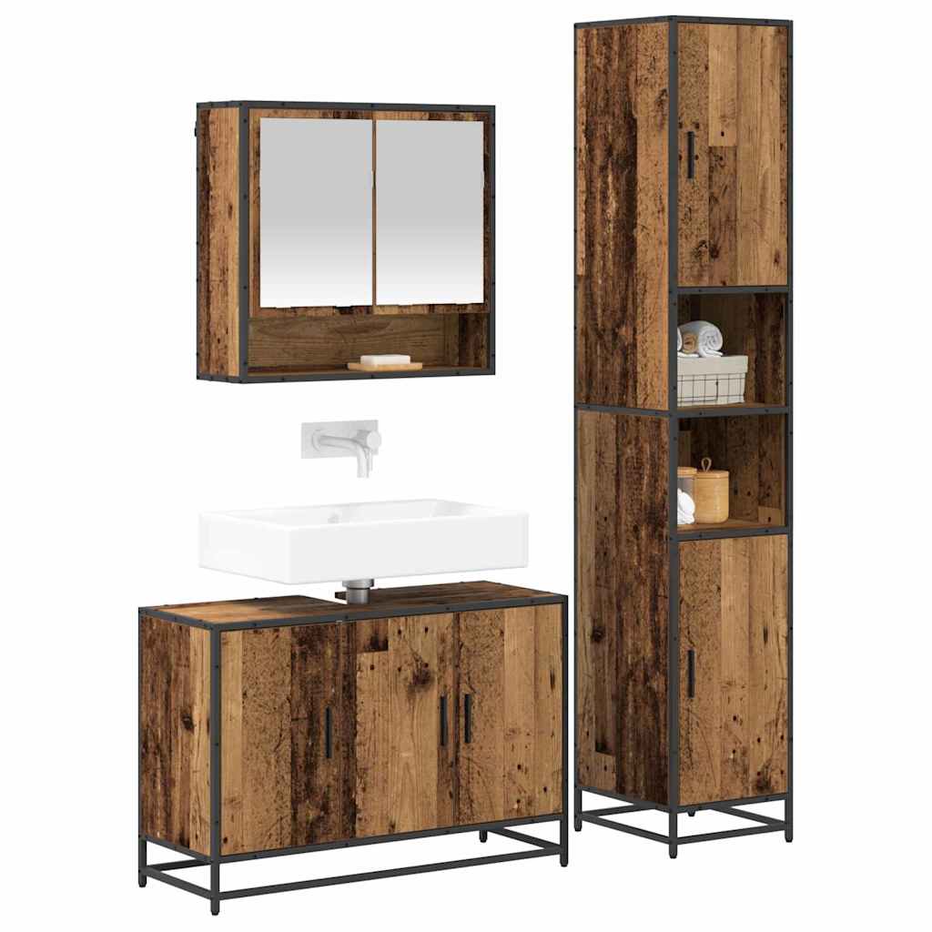 Badezimmermöbel-Set mit Regal 3 pcs Altholz Holzwerkstoff