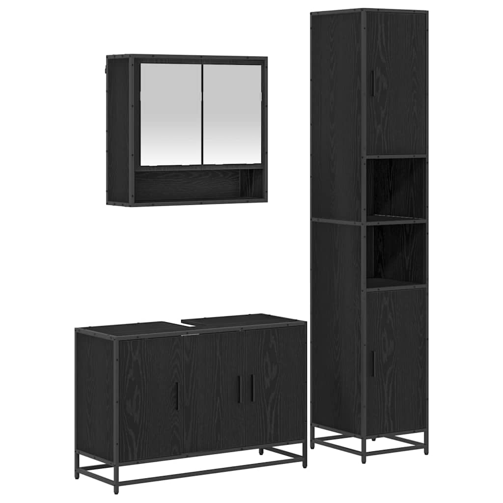 Badezimmermöbel-Set 3 stk. Schwarz Eichen-Optik