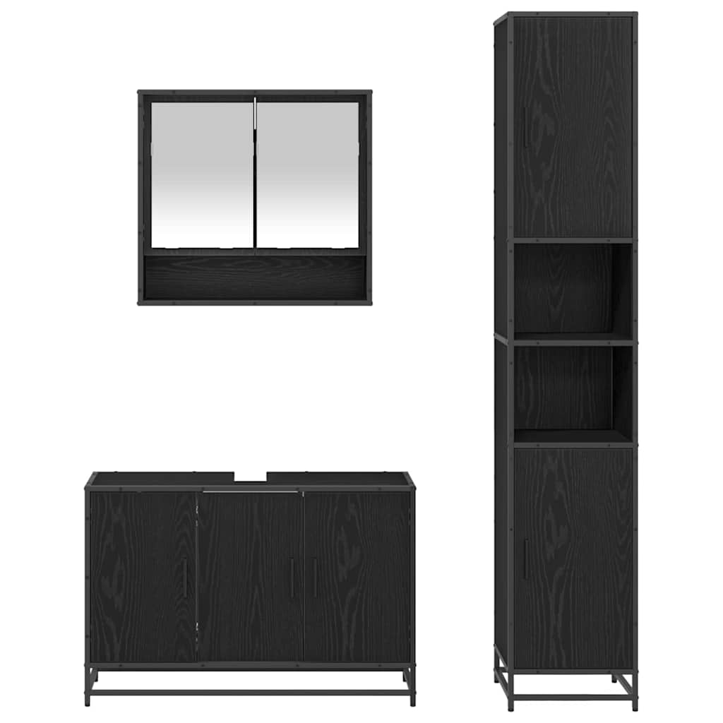 Badezimmermöbel-Set 3 stk. Schwarz Eichen-Optik