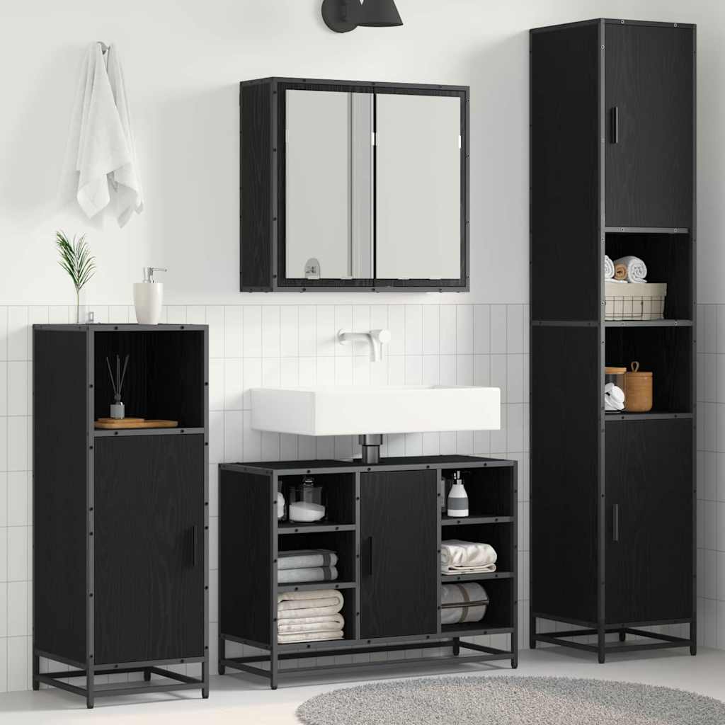 Badezimmermöbel-Set 4 stk. Schwarz Eichen-Optik 80 x 33 x 60 cm