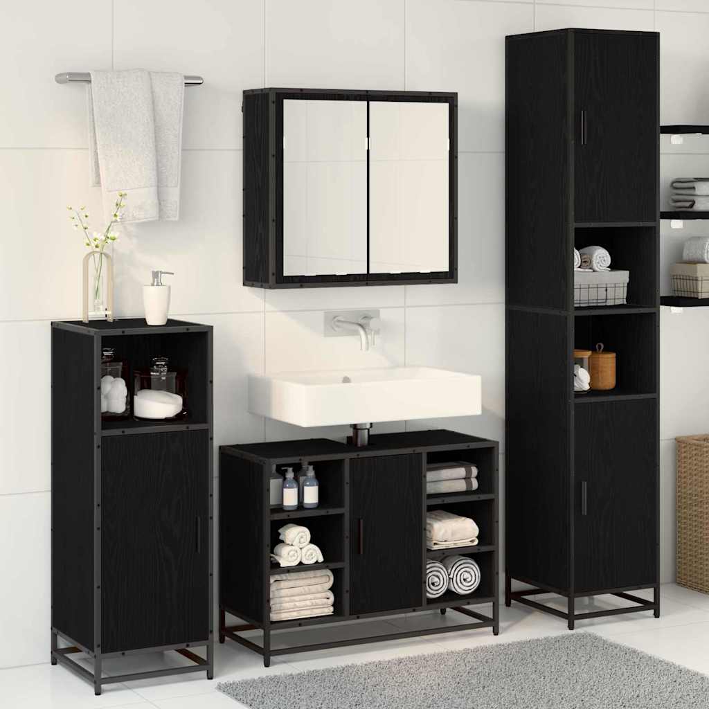 Badezimmermöbel-Set 4 stk. Schwarz Eichen-Optik 80 x 33 x 60 cm