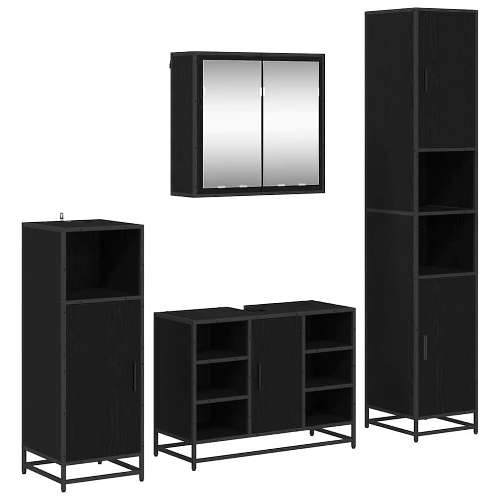 Badezimmermöbel-Set 4 stk. Schwarz Eichen-Optik 80 x 33 x 60 cm