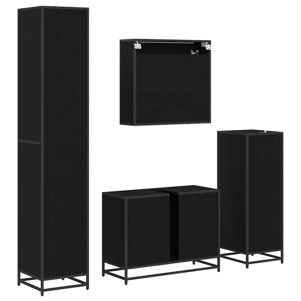 Badezimmermöbel-Set 4 stk. Schwarz Eichen-Optik 80 x 33 x 60 cm