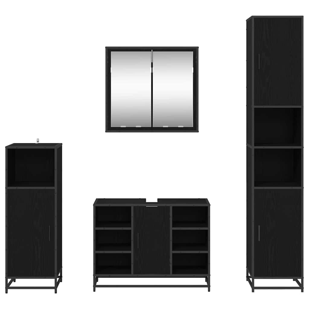 Badezimmermöbel-Set 4 stk. Schwarz Eichen-Optik 80 x 33 x 60 cm