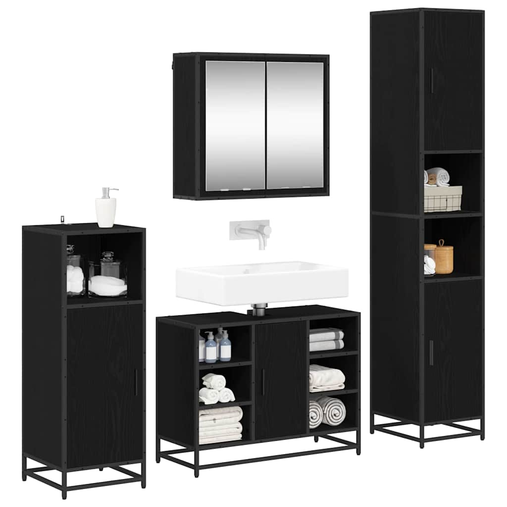 Badezimmermöbel-Set 4 stk. Schwarz Eichen-Optik 80 x 33 x 60 cm