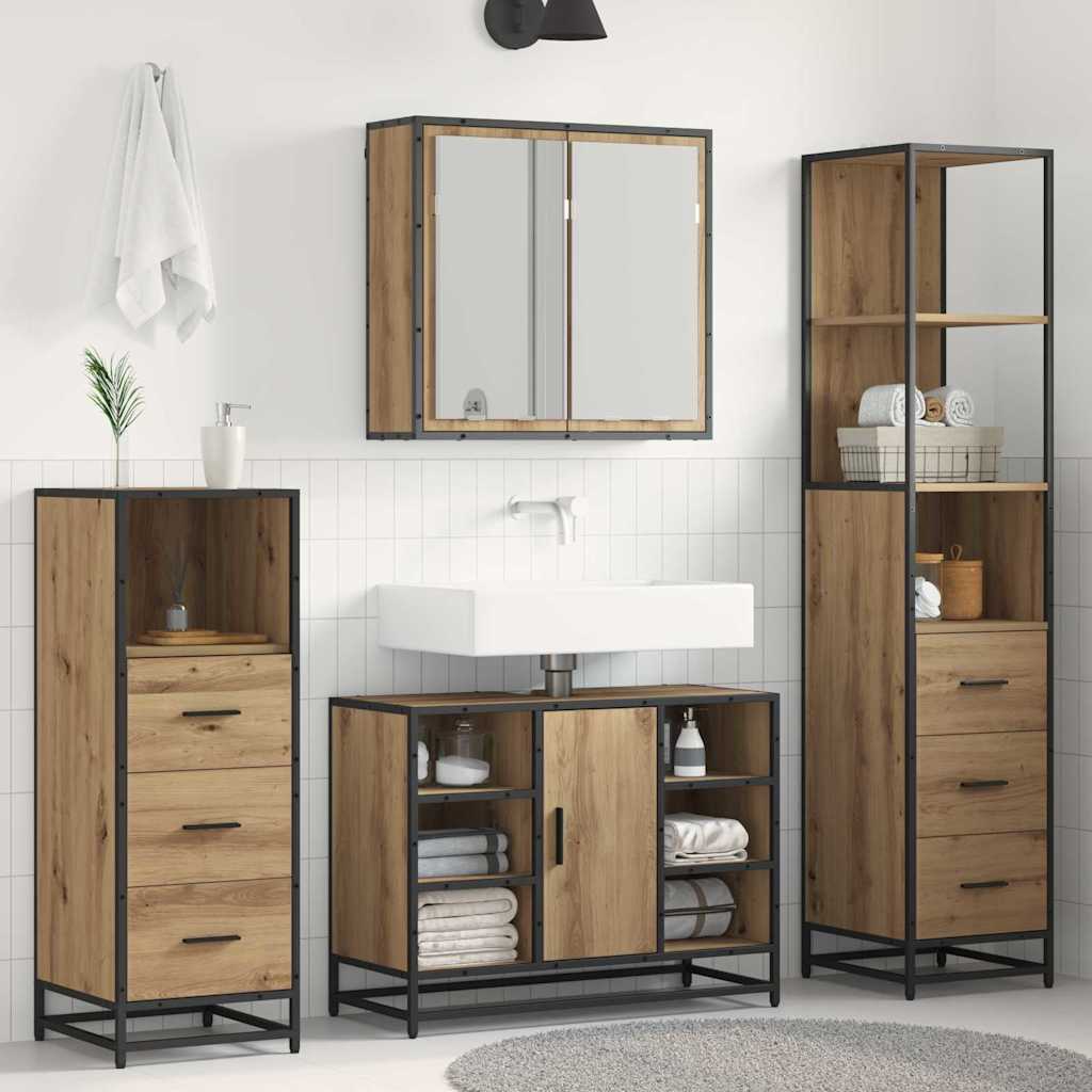 Badezimmermöbel-Set 4 stk. Artisan-Eiche 80 x 33 x 60 cm