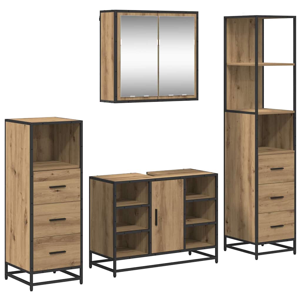 Badezimmermöbel-Set 4 stk. Artisan-Eiche 80 x 33 x 60 cm
