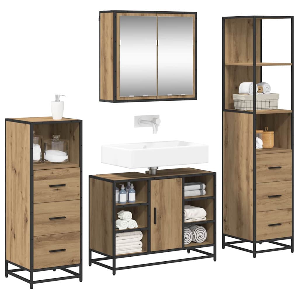 Badezimmermöbel-Set 4 stk. Artisan-Eiche 80 x 33 x 60 cm