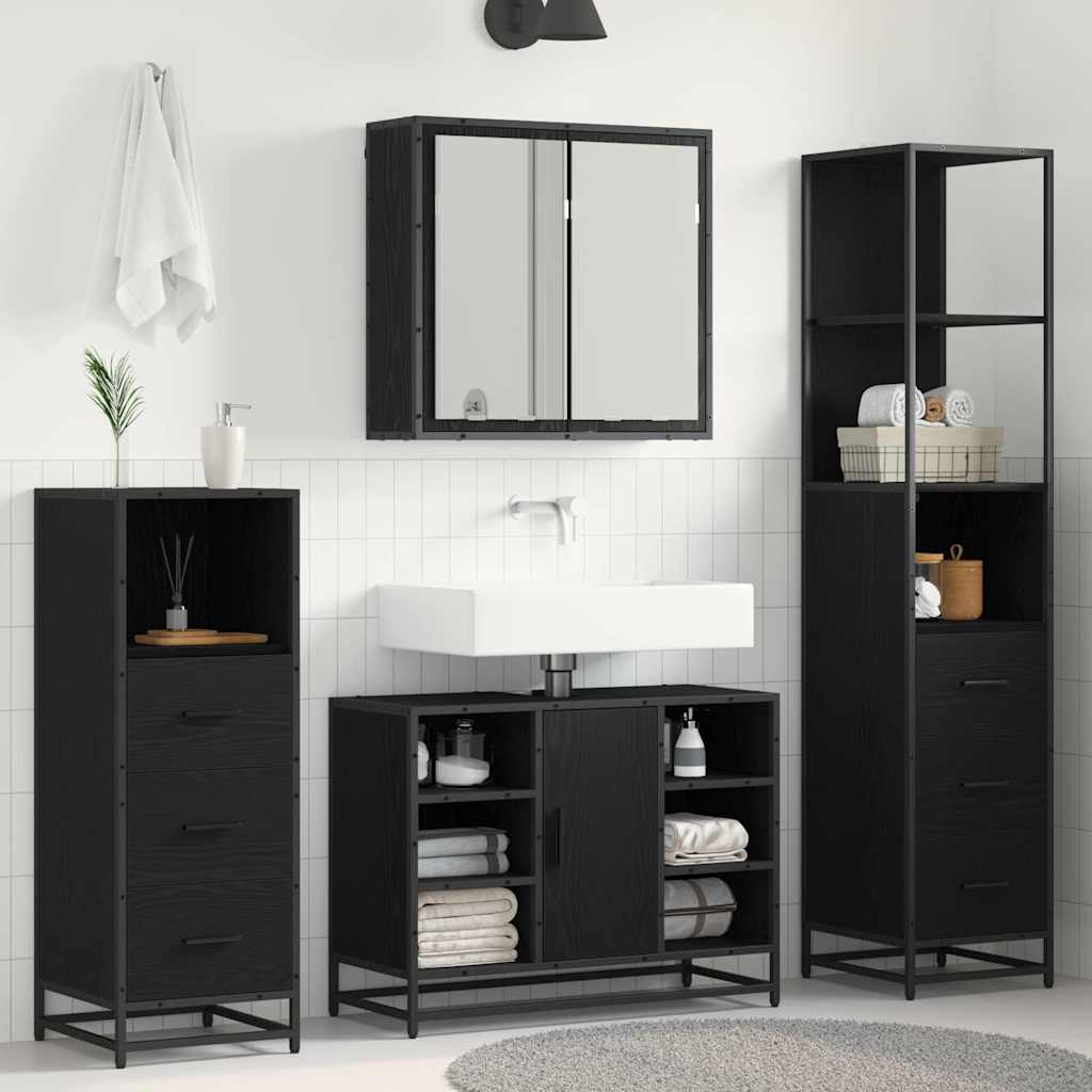 Badezimmermöbel-Set 4 stk. Schwarz Eichen-Optik 80 x 33 x 60 cm