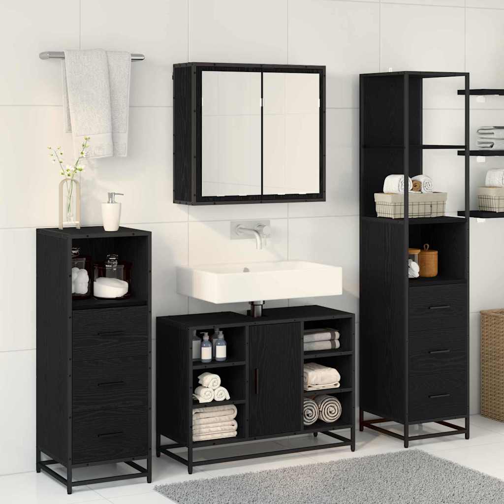 Badezimmermöbel-Set 4 stk. Schwarz Eichen-Optik 80 x 33 x 60 cm