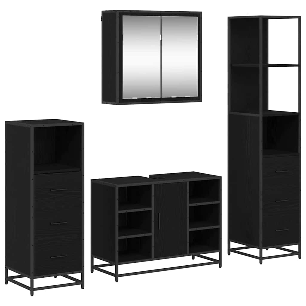 Badezimmermöbel-Set 4 stk. Schwarz Eichen-Optik 80 x 33 x 60 cm
