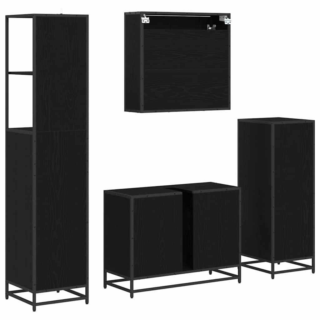 Badezimmermöbel-Set 4 stk. Schwarz Eichen-Optik 80 x 33 x 60 cm