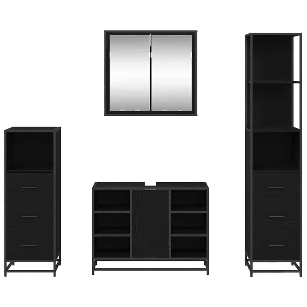 Badezimmermöbel-Set 4 stk. Schwarz Eichen-Optik 80 x 33 x 60 cm