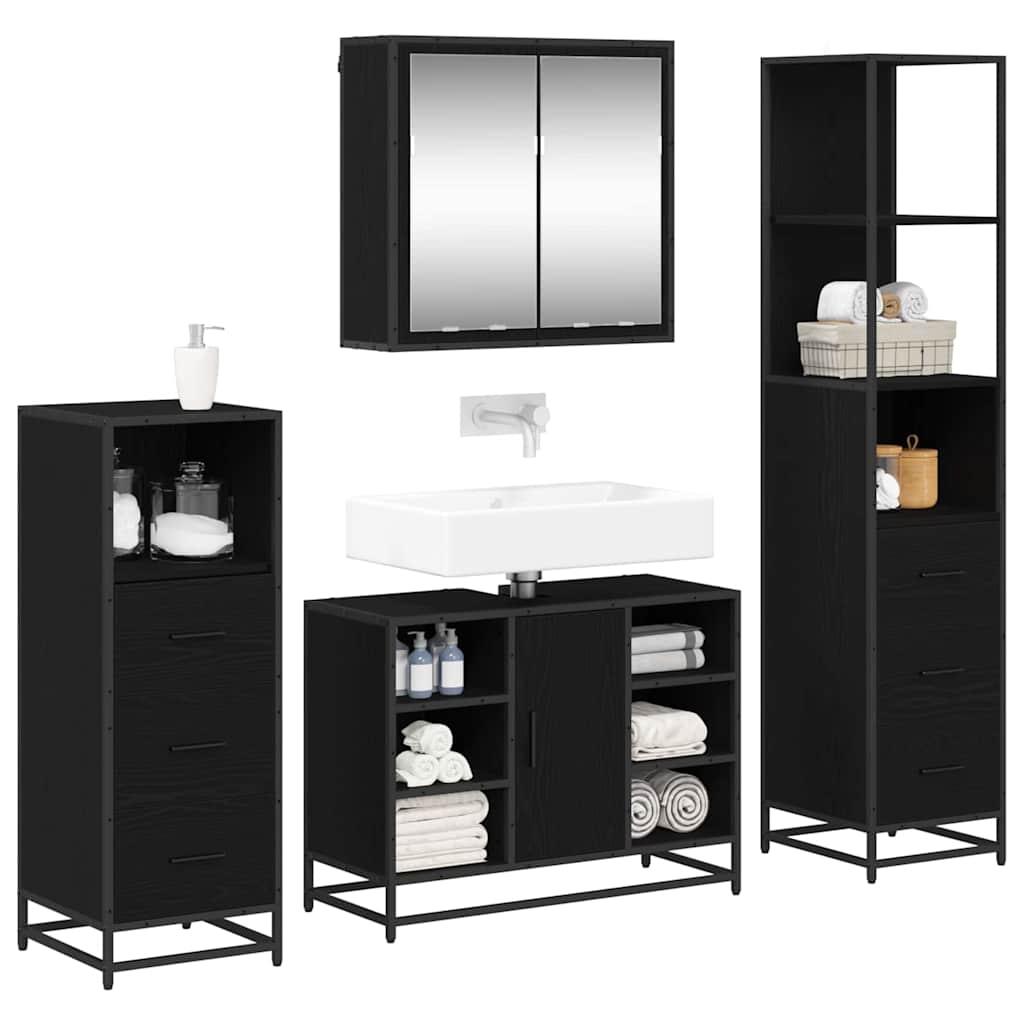 Badezimmermöbel-Set 4 stk. Schwarz Eichen-Optik 80 x 33 x 60 cm