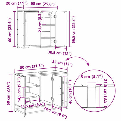 Badezimmermöbel-Set 4 stk. Schwarz Eichen-Optik 80 x 33 x 60 cm