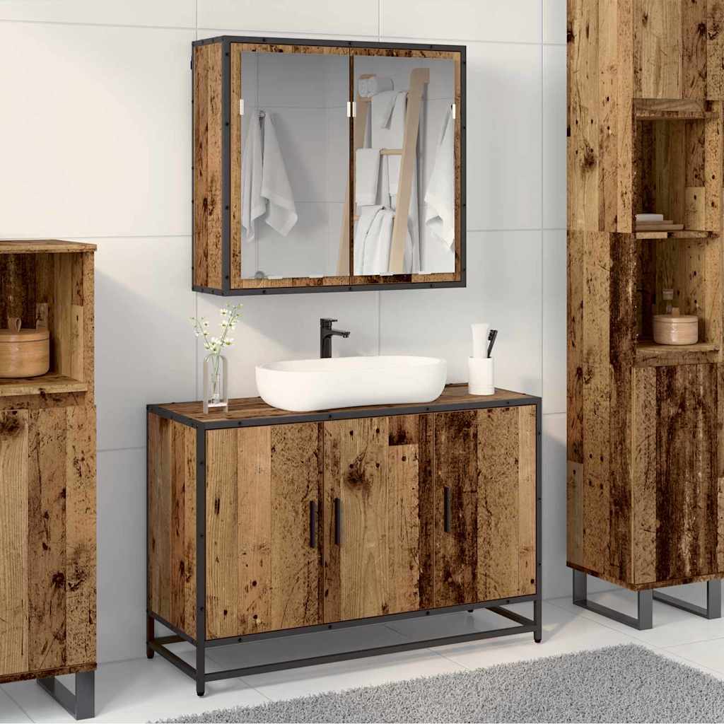 Badezimmermöbel-Set mit Regal 2 pcs Altholz Holzwerkstoff