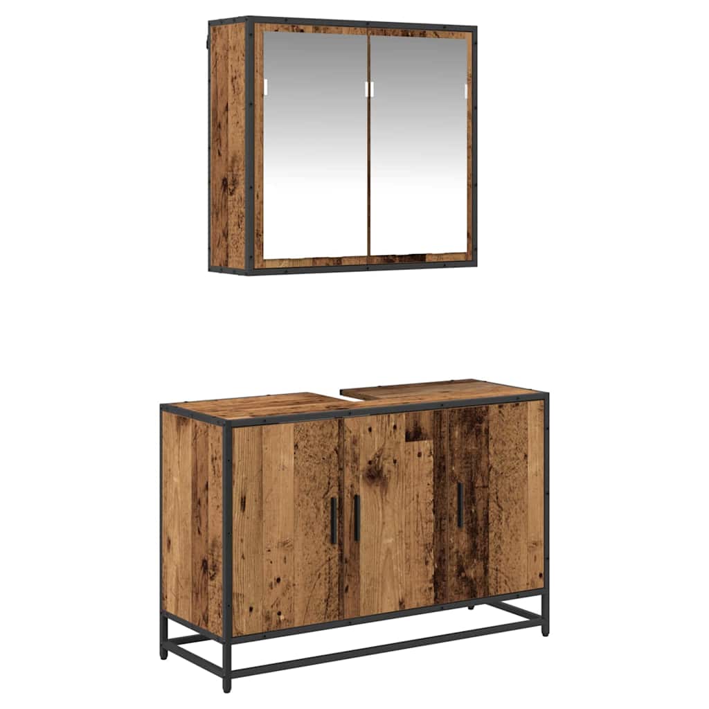 Badezimmermöbel-Set mit Regal 2 pcs Altholz Holzwerkstoff