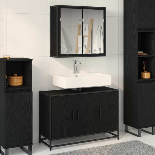 Badezimmermöbel-Set 2 stk. Schwarz Eichen-Optik 90 x 33 x 60 cm