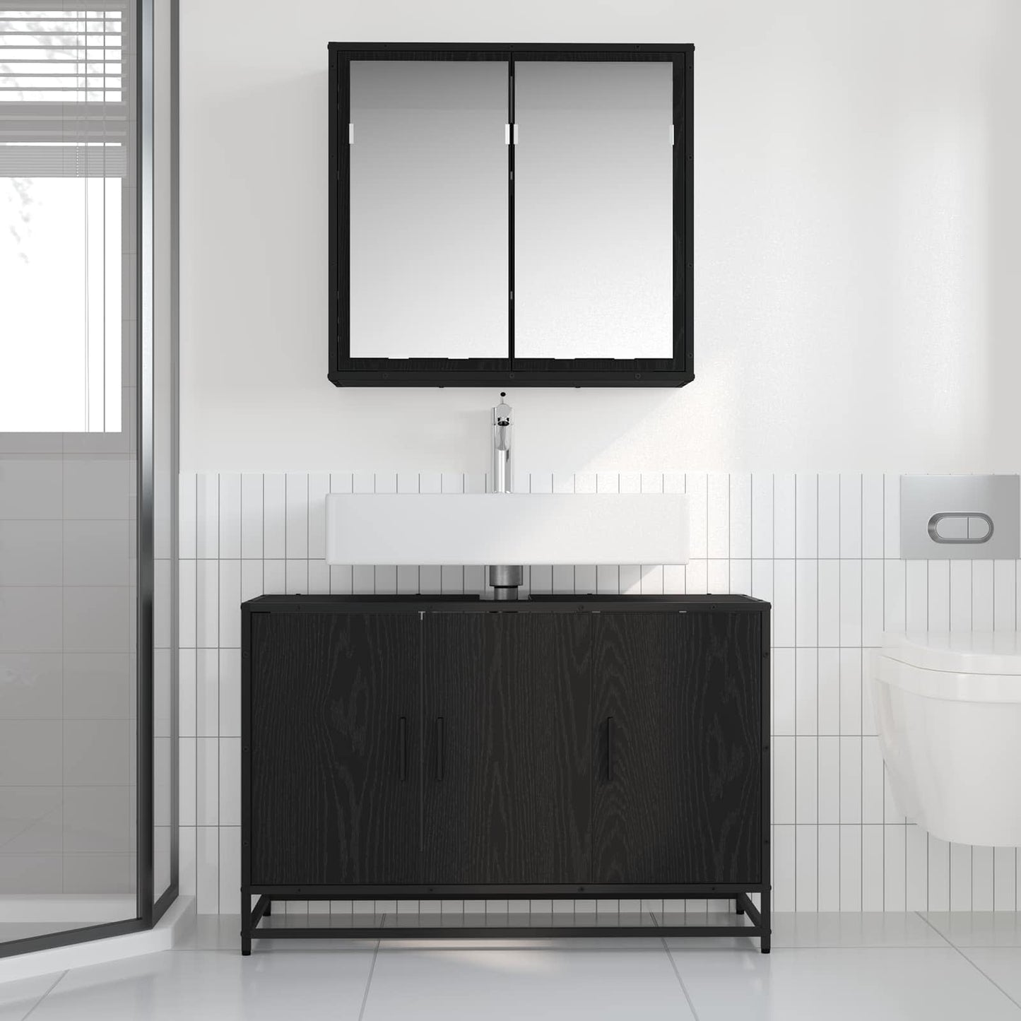 Badezimmermöbel-Set 2 pcs Schwarz Eichen-Optik Holzwerkstoff