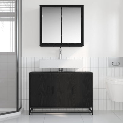 Badezimmermöbel-Set 2 stk. Schwarz Eichen-Optik 90 x 33 x 60 cm