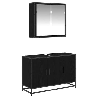 Badezimmermöbel-Set 2 stk. Schwarz Eichen-Optik 90 x 33 x 60 cm