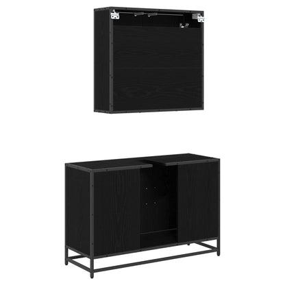 Badezimmermöbel-Set 2 stk. Schwarz Eichen-Optik 90 x 33 x 60 cm