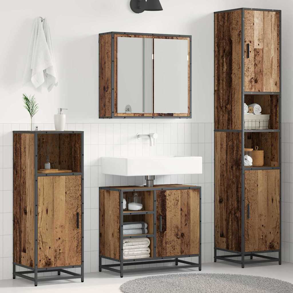 Badezimmermöbel-Set mit Regal 3 pcs Altholz Holzwerkstoff