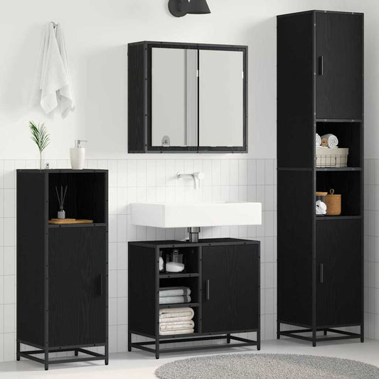 Badezimmermöbel-Set 3 stk. Schwarz Eichen-Optik 65 x 33 x 60 cm