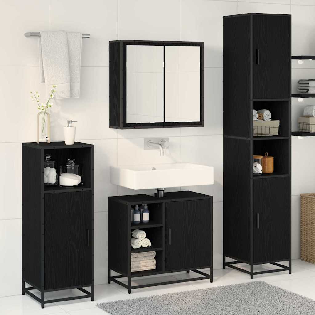 Badezimmermöbel-Set 3 stk. Schwarz Eichen-Optik 65 x 33 x 60 cm