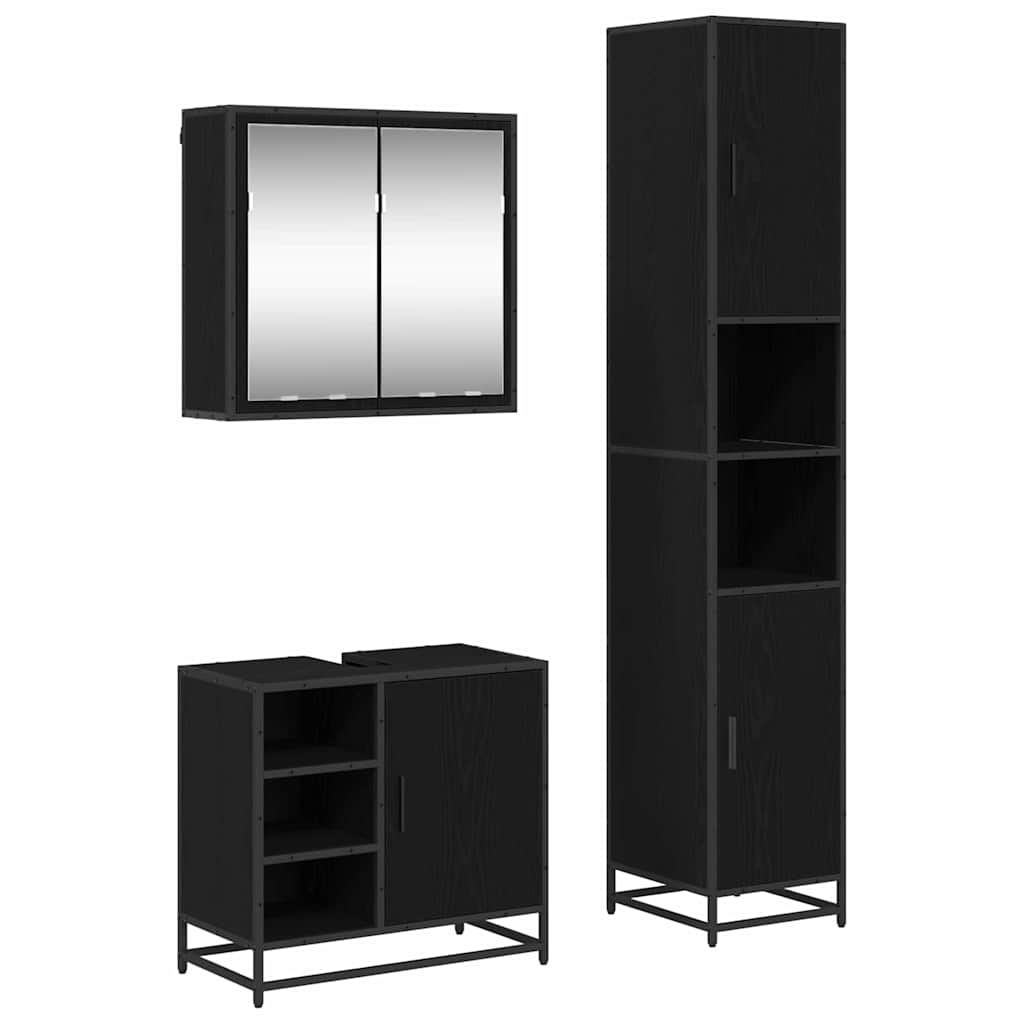 Badezimmermöbel-Set 3 stk. Schwarz Eichen-Optik 65 x 33 x 60 cm